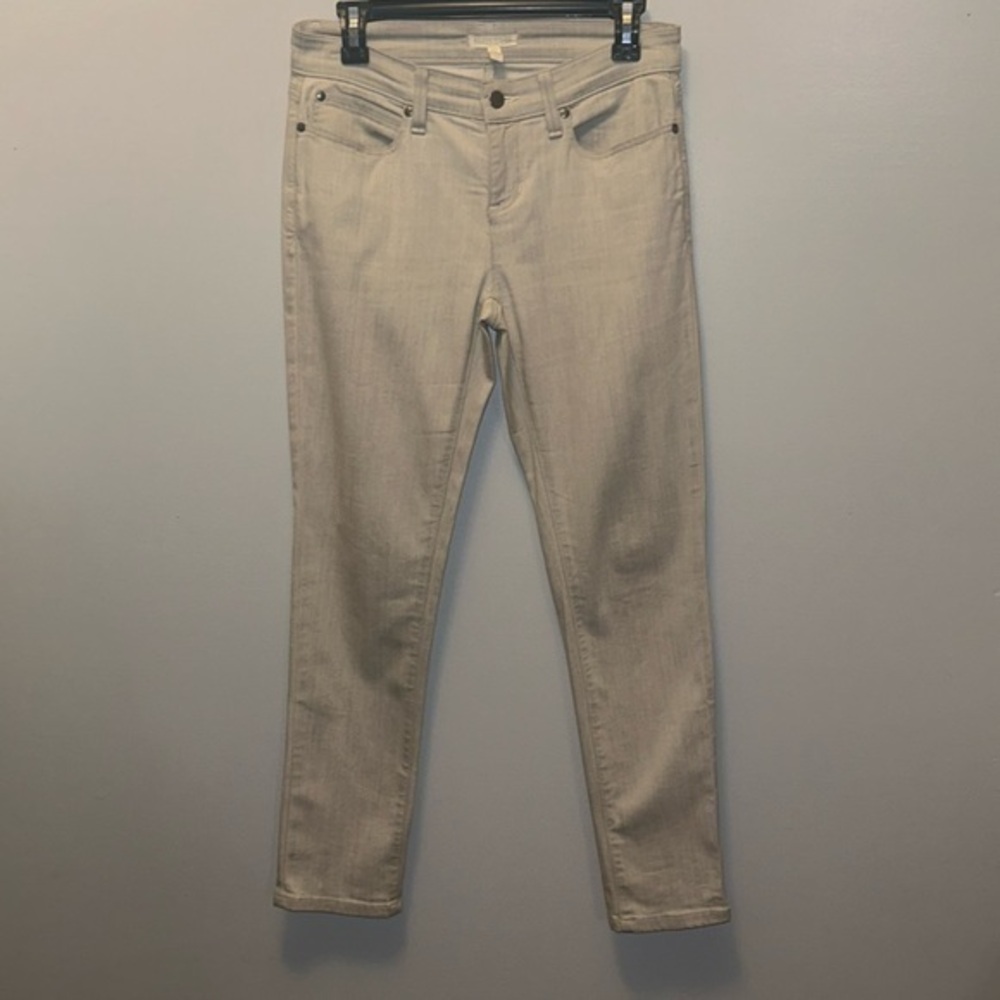 Eileen Fisher‎ Organic Cotton Light Gray White Slim Straight Jeans-Size 4P